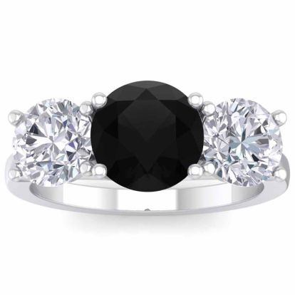 4 Carat Black Diamond Three Stone Ring In 14 Karat White Gold. Huge Amazing Ring!