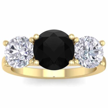 4 Carat Black Diamond Three Stone Ring In 14 Karat Yellow Gold. Huge Amazing Ring!