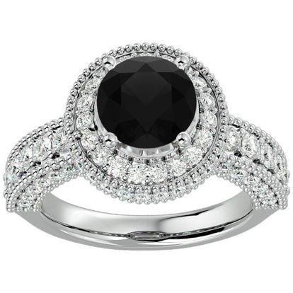 3 1/2 Carat Black Diamond Halo Engagement Ring In 14 Karat White Gold