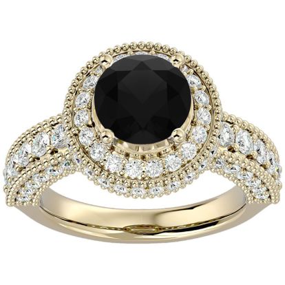 3 1/2 Carat Black Diamond Halo Engagement Ring In 14 Karat Yellow Gold