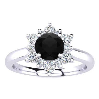 2 3/4 Carat Round Shape Flower Halo Black Diamond Engagement Ring In 14 Karat White Gold