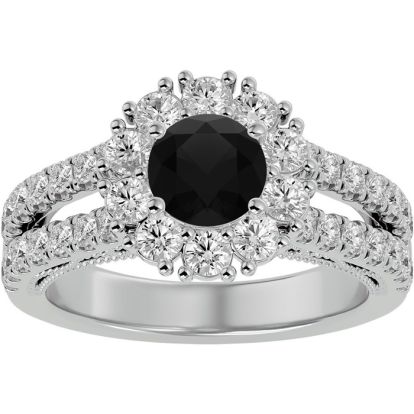 4 Carat Black Diamond Halo Engagement Ring In 14 Karat White Gold