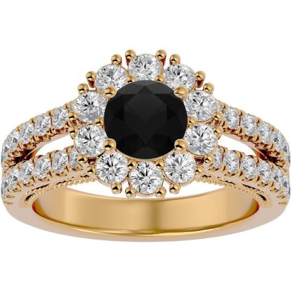 4 Carat Black Diamond Halo Engagement Ring In 14 Karat Yellow Gold