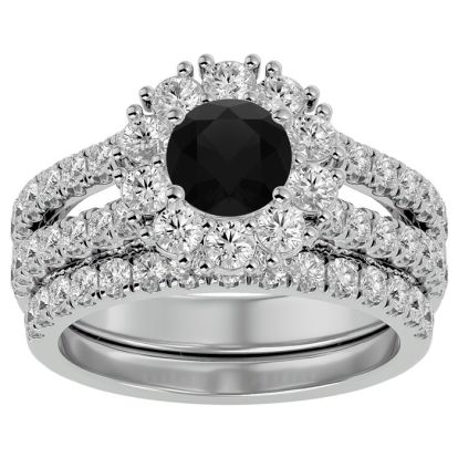 4 1/2 Carat Black Diamond Bridal Set In 14 Karat White Gold