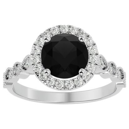 2 1/2 Carat Halo Black Diamond Engagement Ring In 14 Karat White Gold