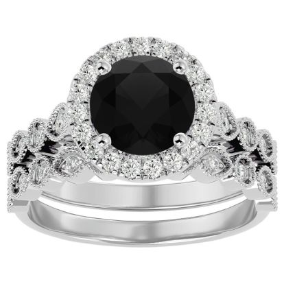 2 1/2 Carat Halo Black Diamond Bridal Set In 14 Karat White Gold