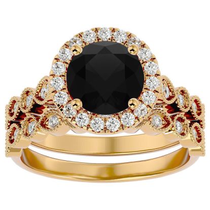 2 1/2 Carat Halo Black Diamond Bridal Set In 14 Karat Yellow Gold