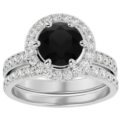 3 Carat Black Diamond Halo Bridal Set In 14 Karat White Gold With 2 Carat Center Black Diamond