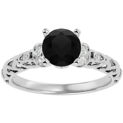 1 3/4 Carat Vintage Black Diamond Engagement Ring In 14 Karat White Gold