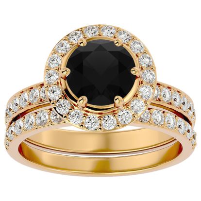 2 1/2 Carat Black Diamond Halo Bridal Set In 14 Karat Yellow Gold With 1 1/2 Carat Center Diamond