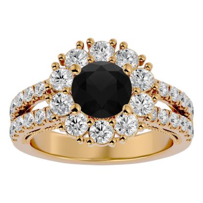 3 Carat Black Diamond Halo Engagement Ring In 14 Karat Yellow Gold