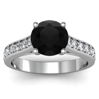 2 Carat Round Shape Black Diamond Engagement Ring In 14 Karat White Gold