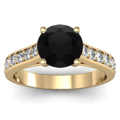2 Carat Round Shape Black Diamond Engagement Ring In 14 Karat Yellow Gold