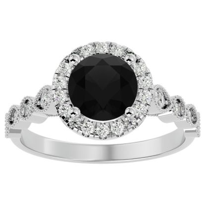 1 3/4 Carat Halo Black Diamond Engagement Ring In 14 Karat White Gold