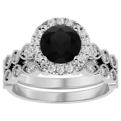 2 Carat Halo Black Diamond Bridal Set In 14 Karat White Gold