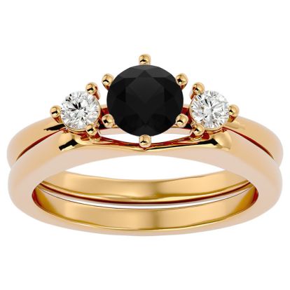 3/4 Carat Black Diamond Solitaire Ring With 1/5 Carat Enhancer In 14 Karat Yellow Gold