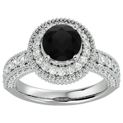 2 3/4 Carat Black Diamond Halo Engagement Ring In 14 Karat Yellow Gold