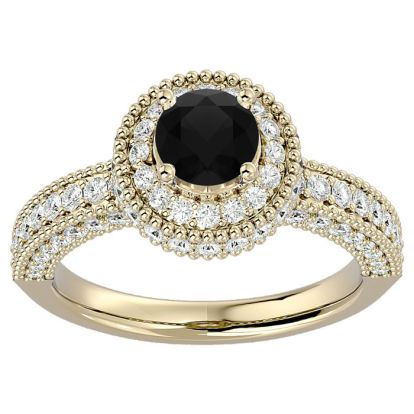 1 3/4 Carat Black Diamond Halo Engagement Ring In 14 Karat Yellow Gold