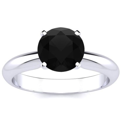 1 1/2 Carat Black Diamond Solitaire Engagement Ring In 14 Karat White Gold