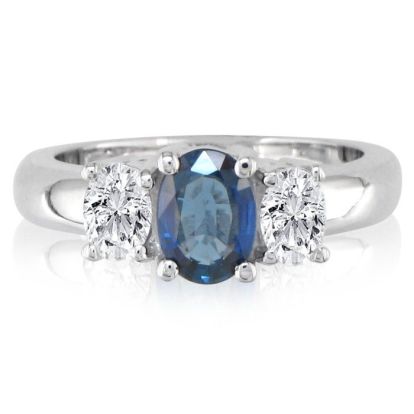 1/2ct Sapphire and Oval Diamond Ring in 14k White Gold