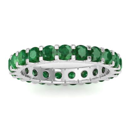 5 Carat Round Emerald Eternity Ring In Platinum, Ring Size 9.5