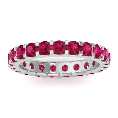 5 Carat Round Ruby Eternity Ring In 14 Karat White Gold, Ring Size 8.5