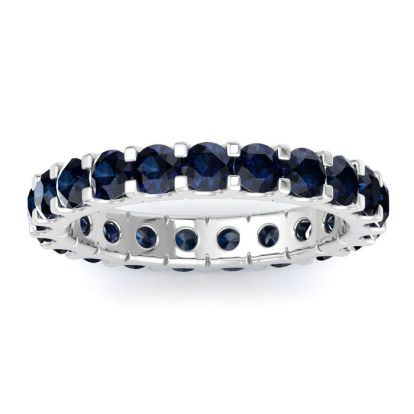 5 Carat Round Sapphire Eternity Ring In 14 Karat White Gold, Ring Size 7.5