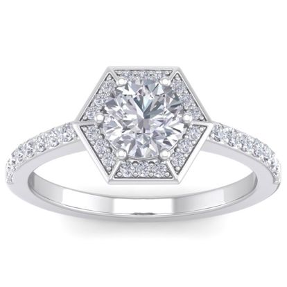 1 1/2 Carat Halo Lab Grown Diamond Engagement Ring In 14 Karat White Gold