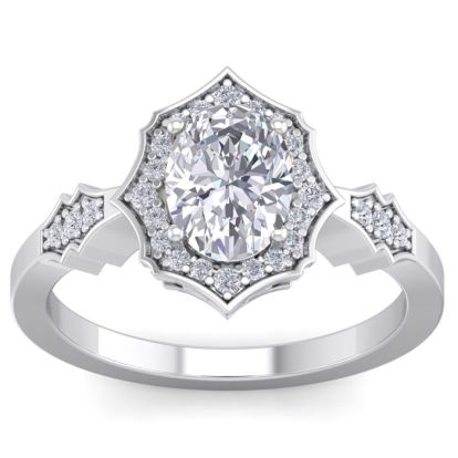 1 1/2 Carat Oval Shape Lab Grown Diamond Ring In 14 Karat White Gold
