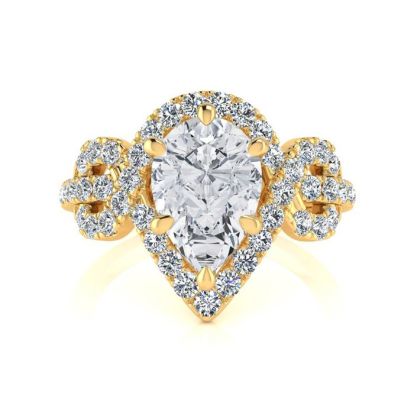 1 1/2 Carat Pear Shape Halo Lab Grown Diamond Fancy Engagement Ring In 14K Yellow Gold