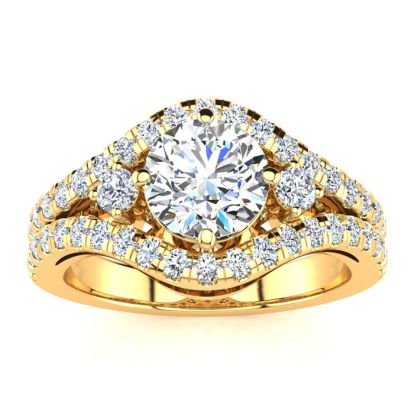 14K Yellow Gold 2 Carat Fancy Lab Grown Diamond Engagement Ring, With 1.25 Carat Center