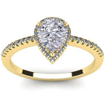 1 Carat Pear Shape Halo Lab Grown Diamond Ring In 14 Karat Yellow Gold