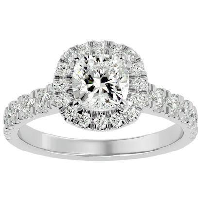 2 Carat Cushion Cut Halo Lab Grown Diamond Engagement Ring In 14 Karat White Gold