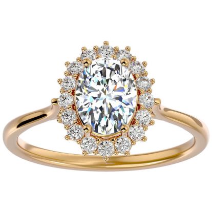 1 1/4 Carat Oval Shape Halo Lab Grown Diamond Ring In 14 Karat Yellow Gold