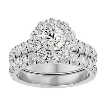 3 Carat Halo Lab Grown Diamond Bridal Set In 14 Karat White Gold