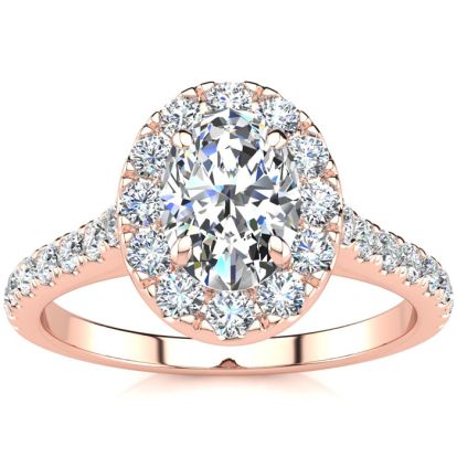 1 1/2 Carat Oval Shape Halo Lab Grown Diamond Engagement Ring in 14k Rose Gold