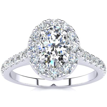 1 1/2 Carat Oval Shape Halo Lab Grown Diamond Engagement Ring in 14k White Gold