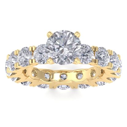14 Karat Yellow Gold 5 Carat Lab Grown Diamond Eternity Engagement Ring With 1 1/2 Carat Round Brilliant Center, Ring Size 5.5