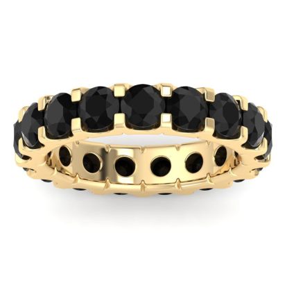 4 Carat Round Black Diamond Eternity Ring In 14 Karat Yellow Gold, Ring Size 4