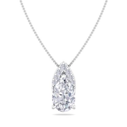 7/8 Carat Pear Shape Diamond Necklace In 14 Karat White Gold, 18 Inches