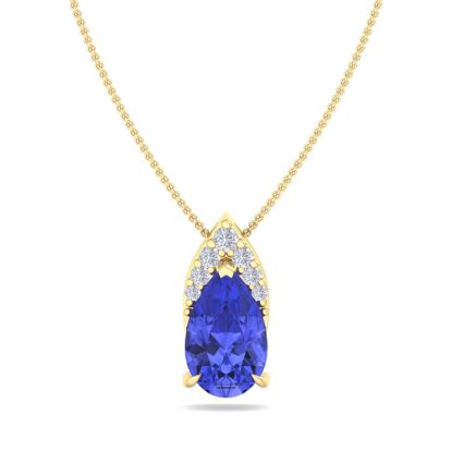 7/8 Carat Pear Shape Tanzanite and Diamond Necklace In 14 Karat Yellow Gold, 18 Inches