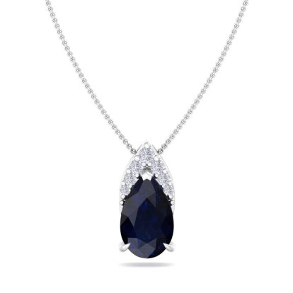 7/8 Carat Pear Shape Sapphire and Diamond Necklace In 14 Karat White Gold, 18 Inches