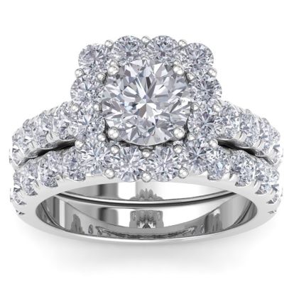 3 1/2 Carat Halo Diamond Bridal Set In 14K White Gold