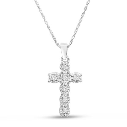 1/10 Carat Diamond Cross Necklace In Sterling Silver, 17 Inches