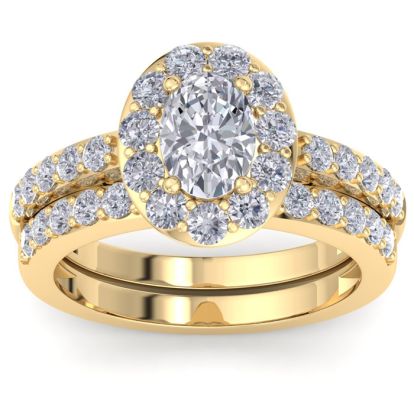 2 1/4 Carat Oval Shape Halo Lab Grown Diamond Bridal Set In 14K Yellow Gold