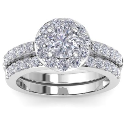 2 1/4 Carat Round Shape Halo Diamond Bridal Set In 14K White Gold