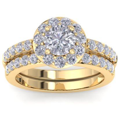 2 1/4 Carat Round Shape Halo Lab Grown Diamond Bridal Set In 14K Yellow Gold