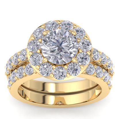 4 1/4 Carat Round Shape Halo Diamond Bridal Set In 14K Yellow Gold