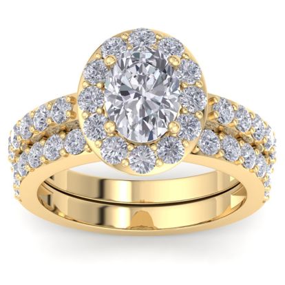 3 1/4 Carat Oval Shape Halo Lab Grown Diamond Bridal Set In 14K Yellow Gold