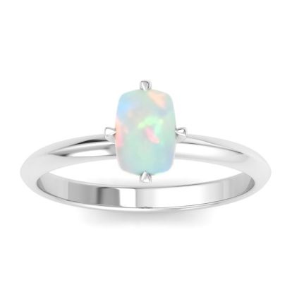 1 Carat Antique Cushion Shape Opal Ring In 14K White Gold